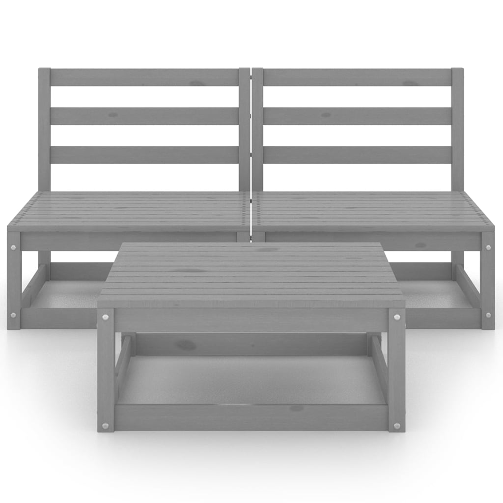 3 Piece Garden Lounge Set Grey Solid Pinewood