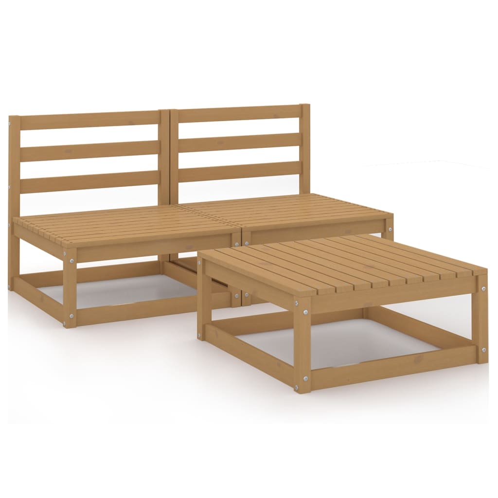 3 Piece Garden Lounge Set Honey Brown Solid Pinewood