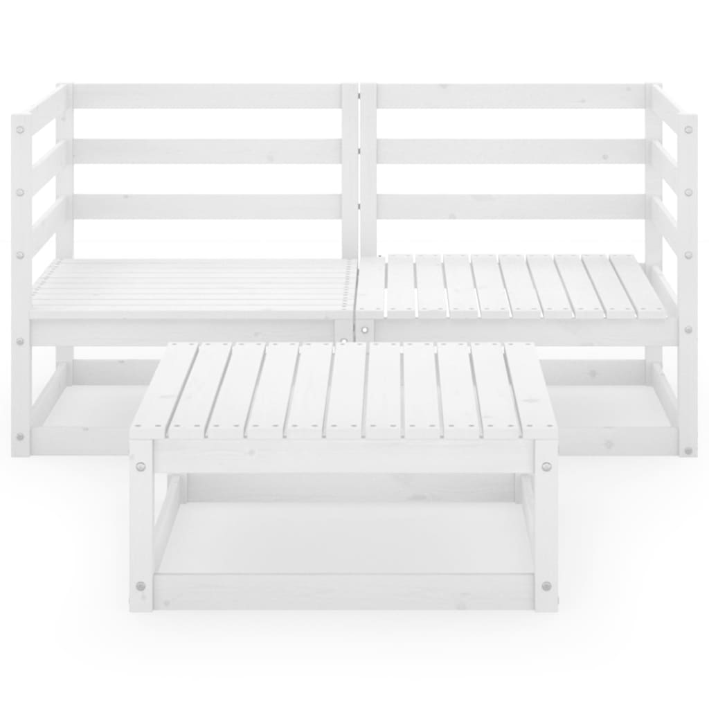 3 Piece Garden Lounge Set White Solid Wood Pine