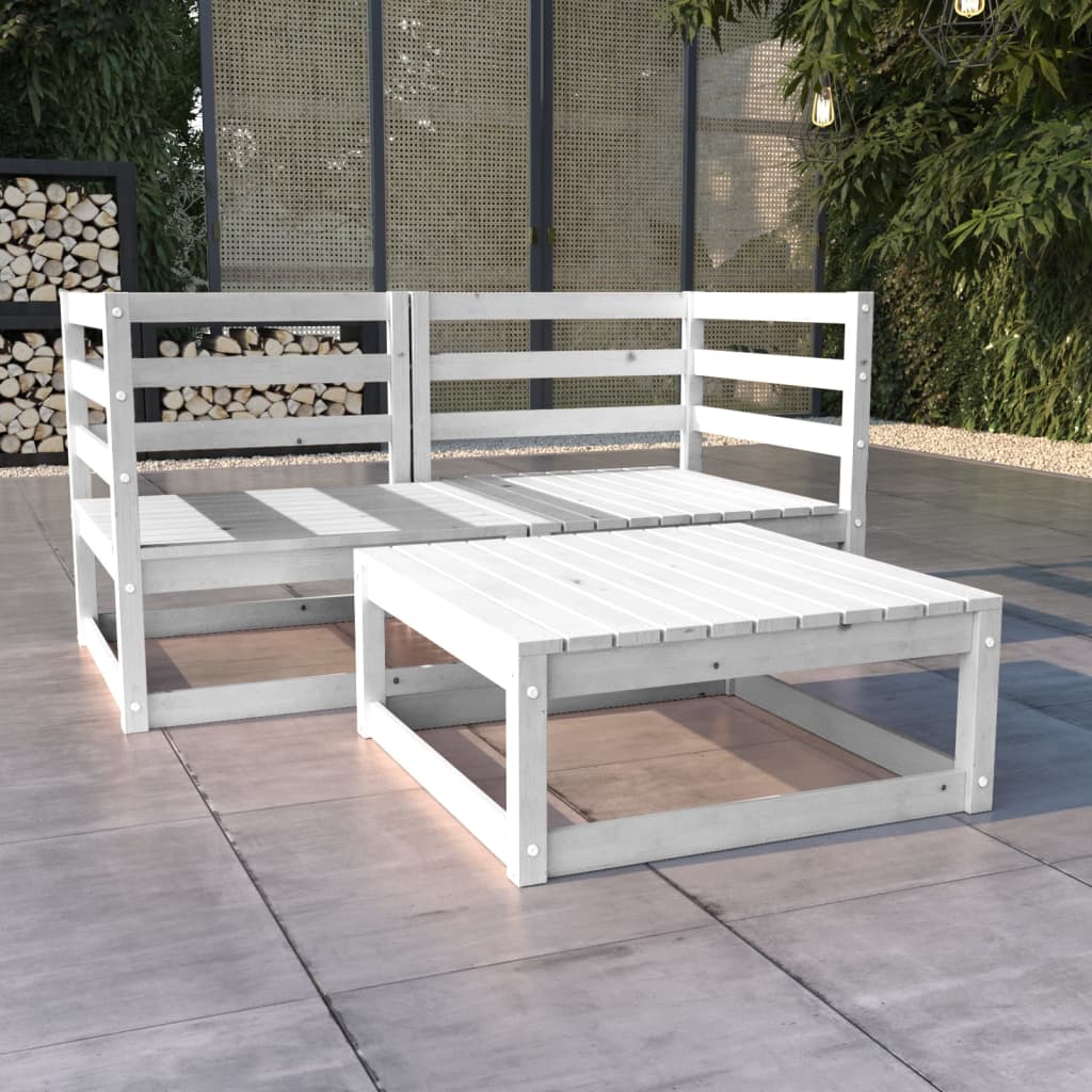 3 Piece Garden Lounge Set White Solid Wood Pine