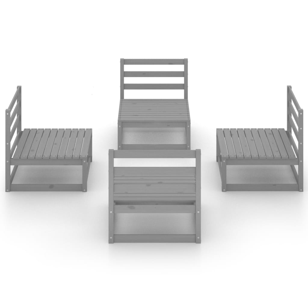 4 Piece Garden Lounge Set Grey Solid Pinewood