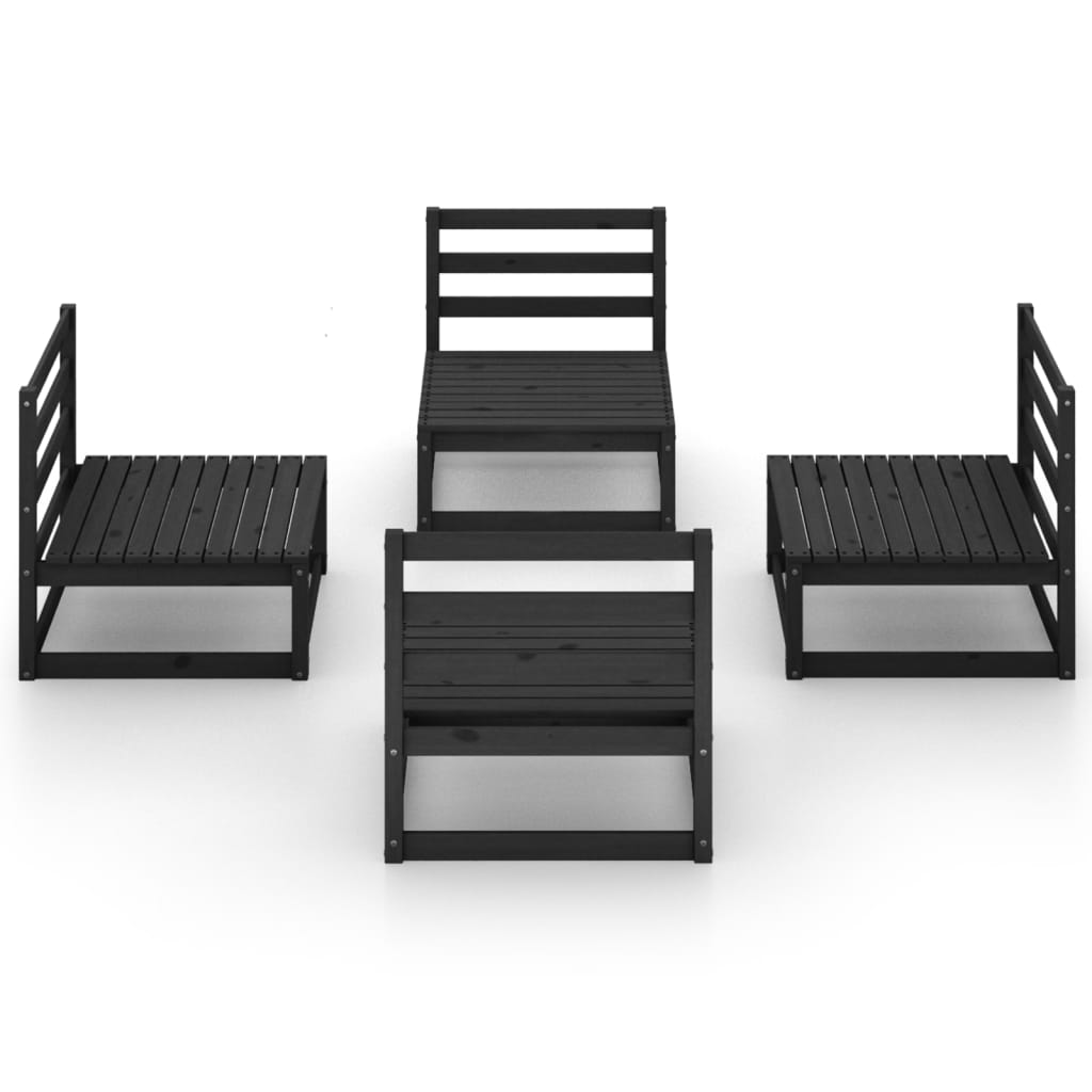 4 Piece Garden Lounge Set Black Solid Pinewood