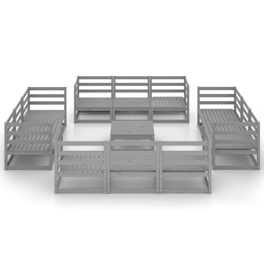 13 Piece Garden Lounge Set Grey Solid Pinewood