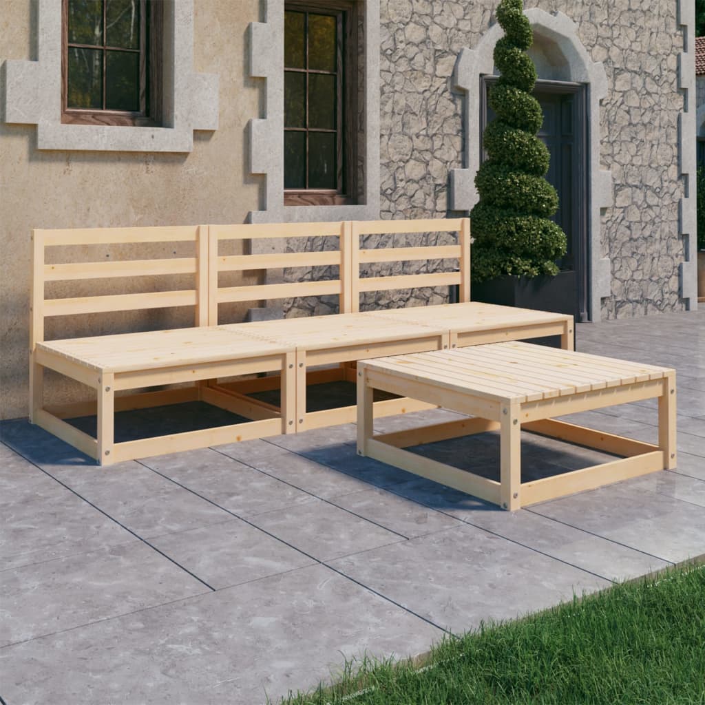 4 Piece Garden Lounge Set Solid Wood Pine