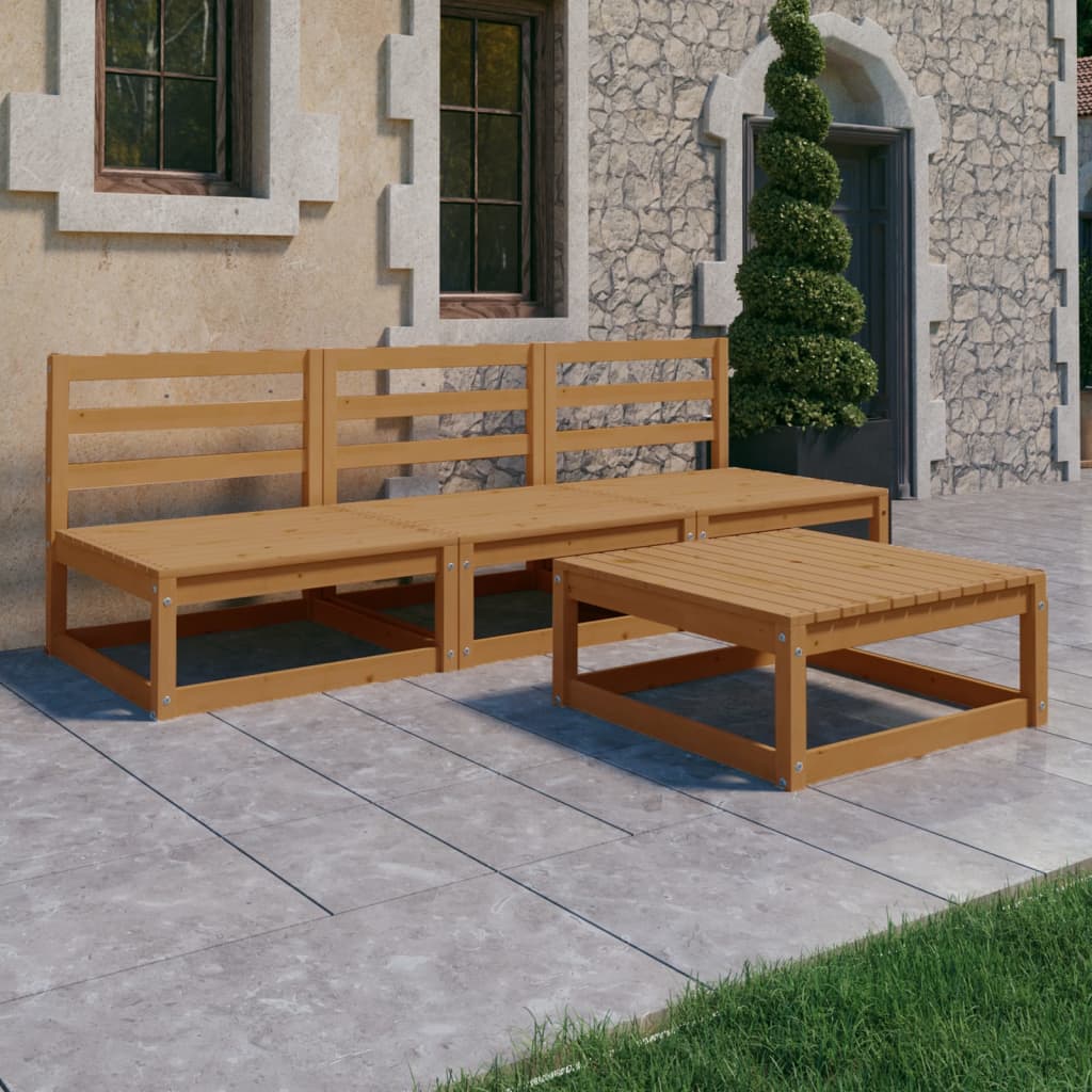 4 Piece Garden Lounge Set Honey Brown Solid Pinewood