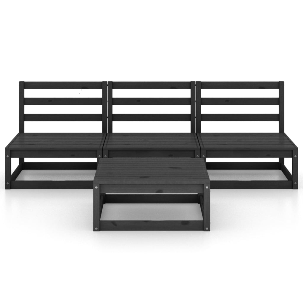 4 Piece Garden Lounge Set Black Solid Pinewood