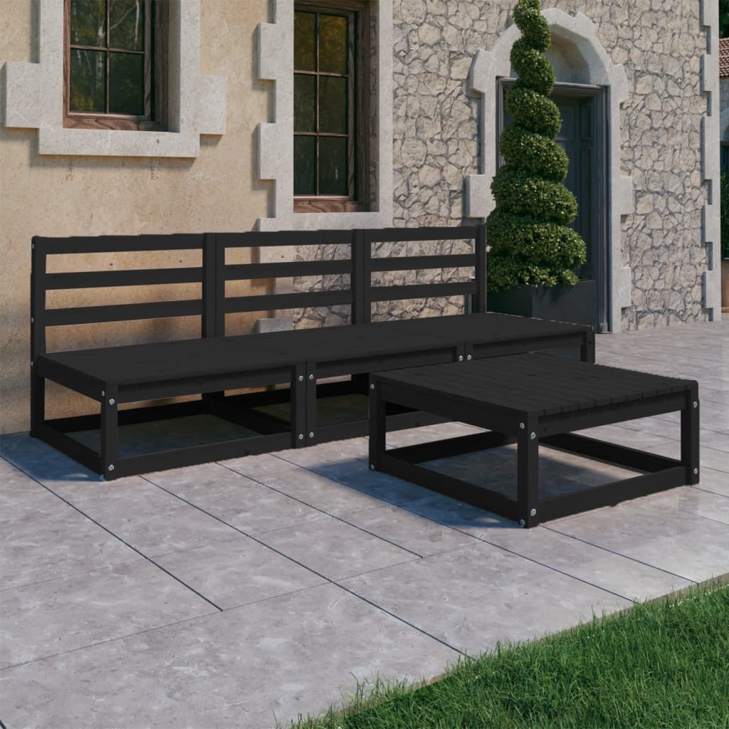 4 Piece Garden Lounge Set Black Solid Pinewood