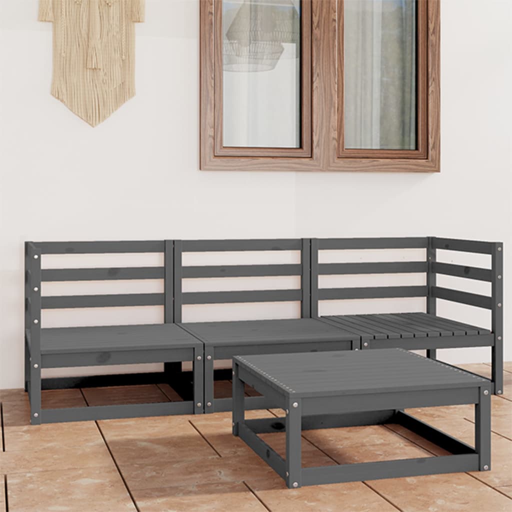 4 Piece Garden Lounge Set Grey Solid Pinewood