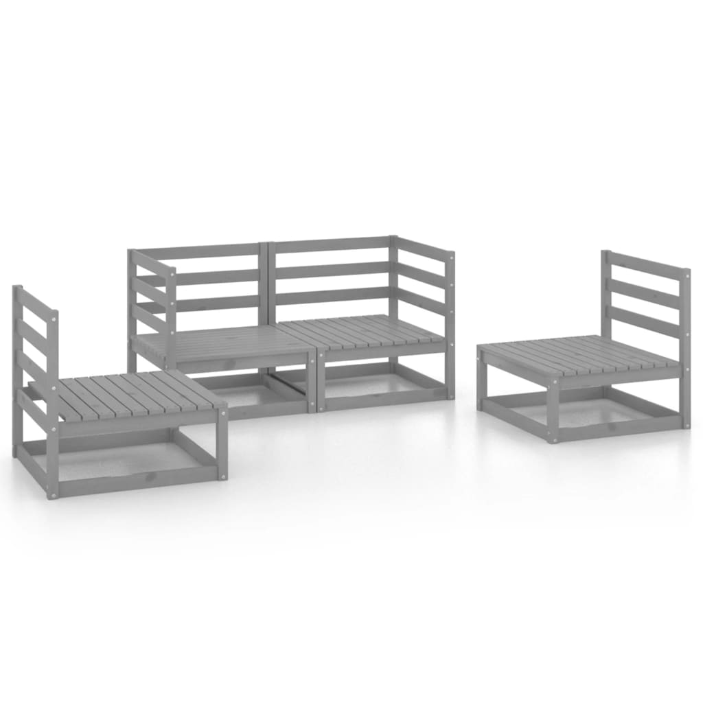 4 Piece Garden Lounge Set Grey Solid Pinewood