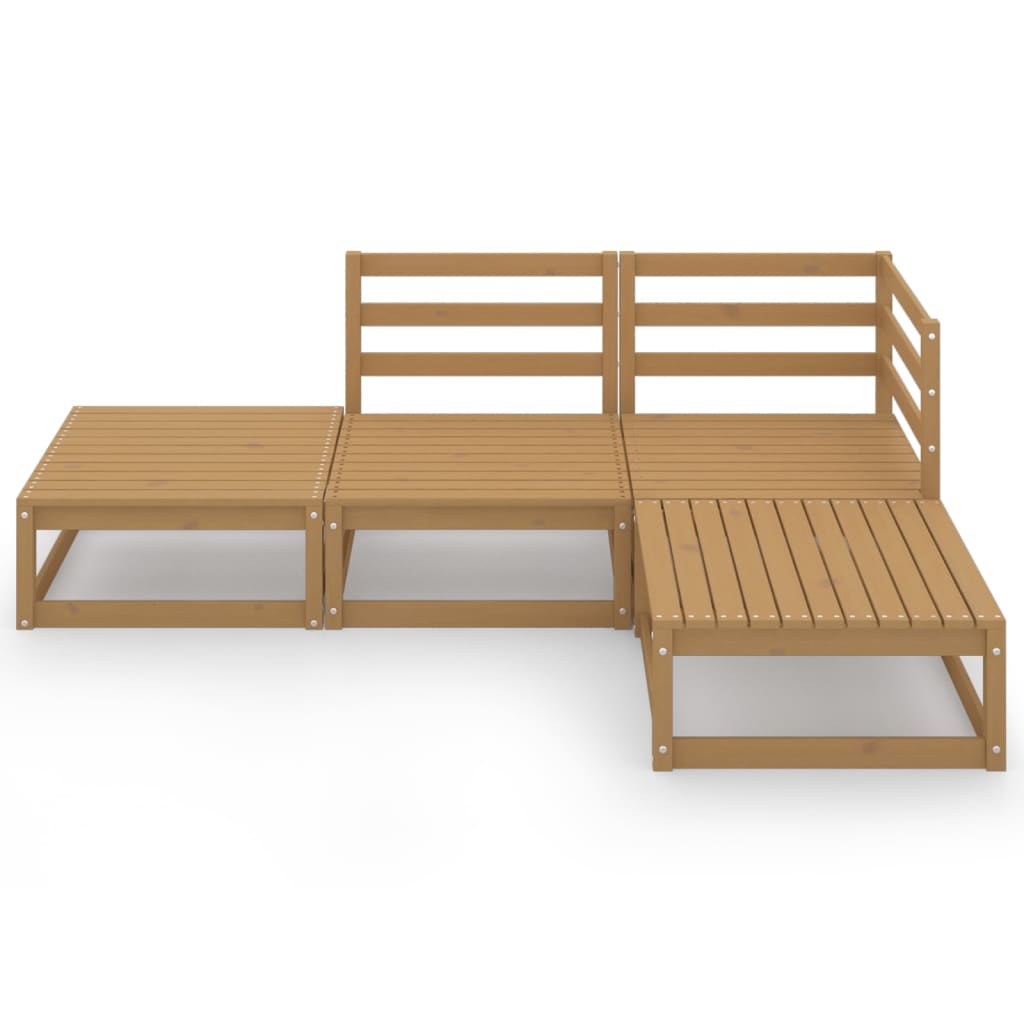 4 Piece Garden Lounge Set Honey Brown Solid Wood Pine