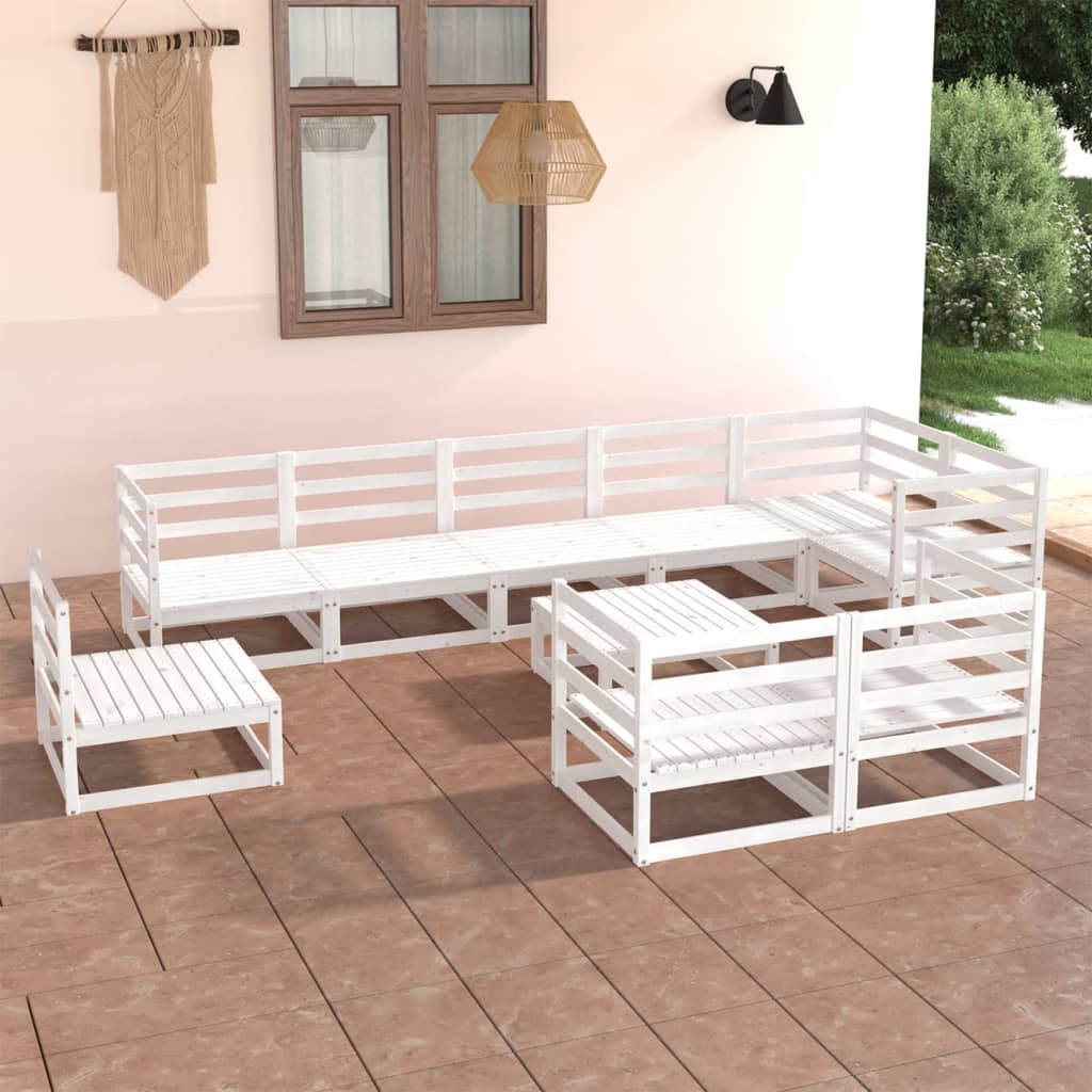 10 Piece Garden Lounge Set White Solid Wood Pine