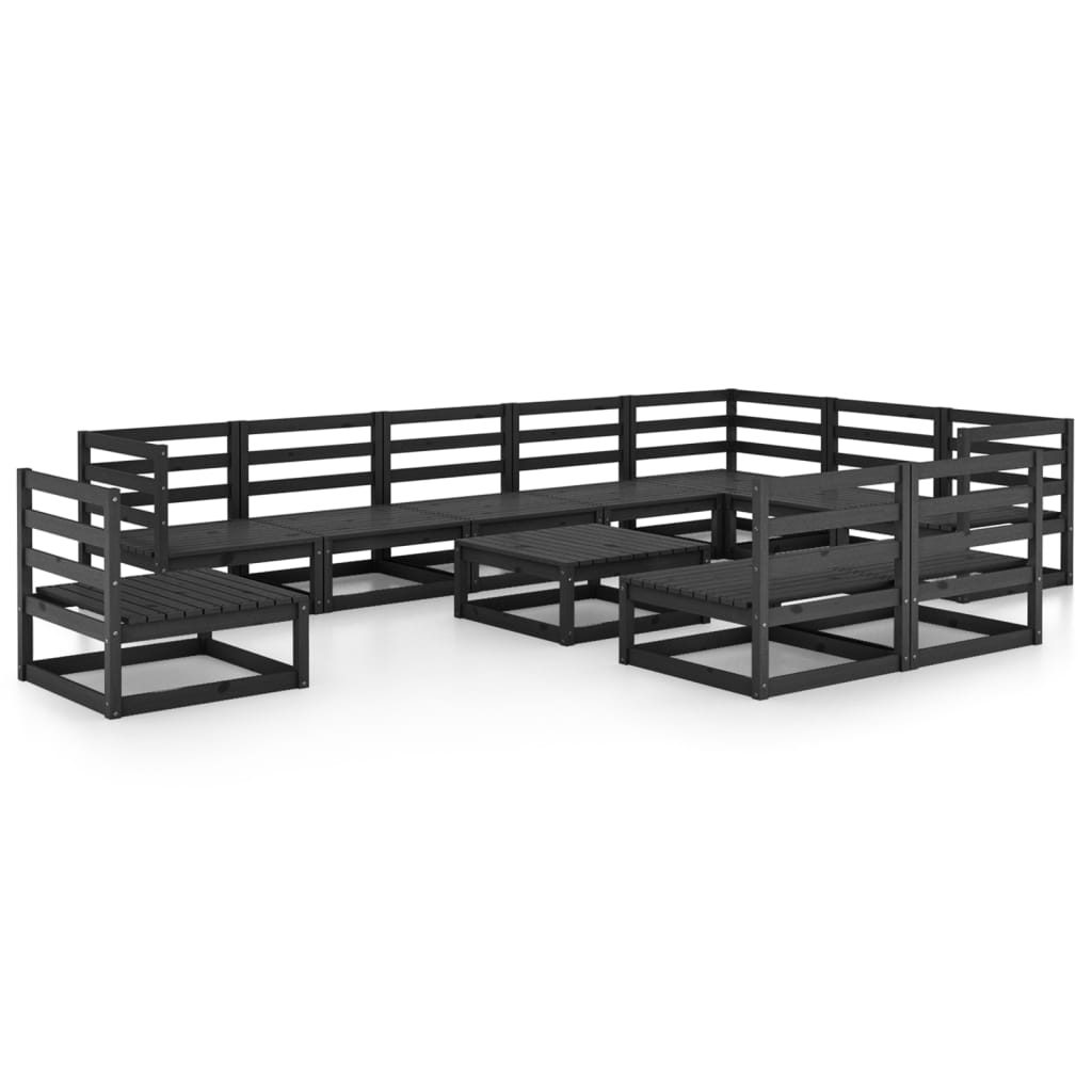 11 Piece Garden Lounge Set Black Solid Pinewood