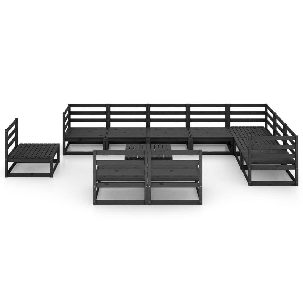 11 Piece Garden Lounge Set Black Solid Pinewood