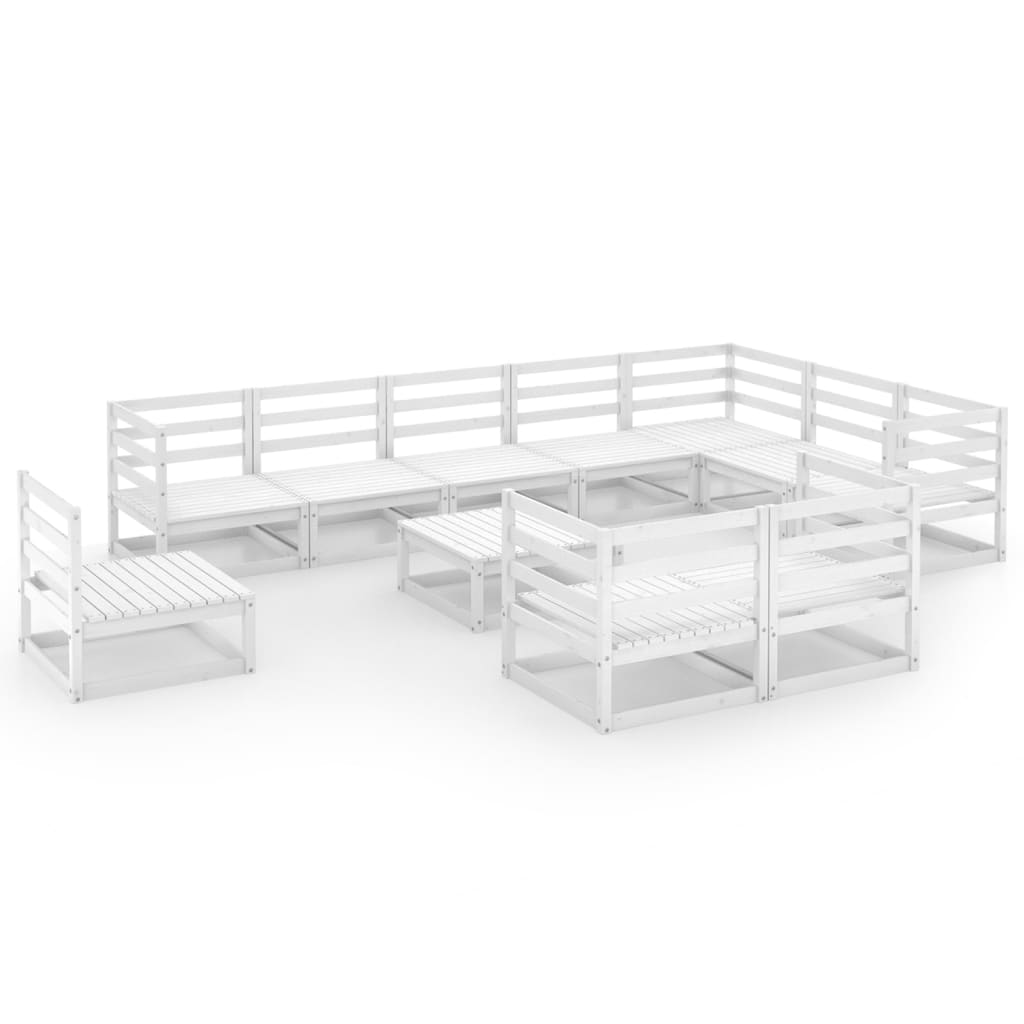 11 Piece Garden Lounge Set White Solid Pinewood