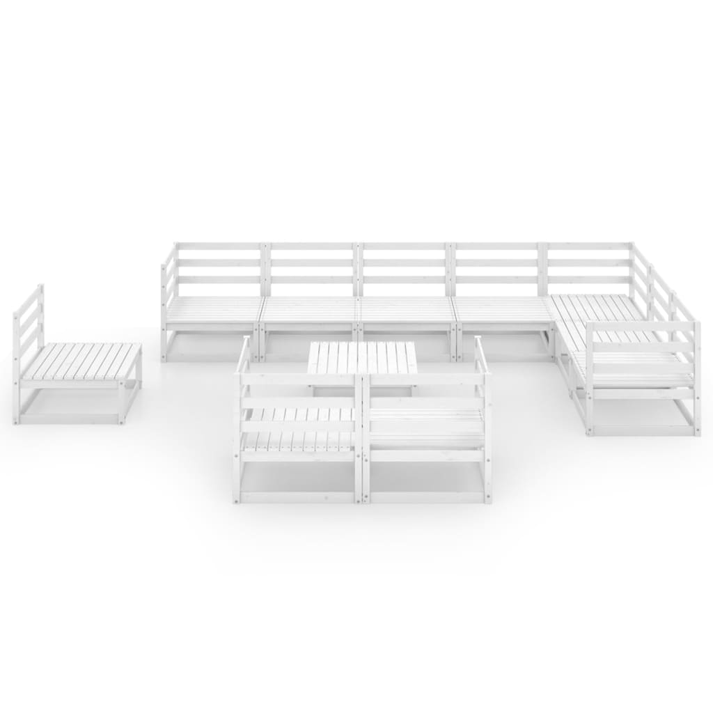 11 Piece Garden Lounge Set White Solid Pinewood