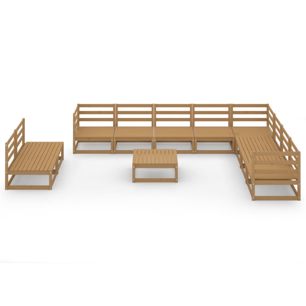 11 Piece Garden Lounge Set Honey Brown Solid Pinewood