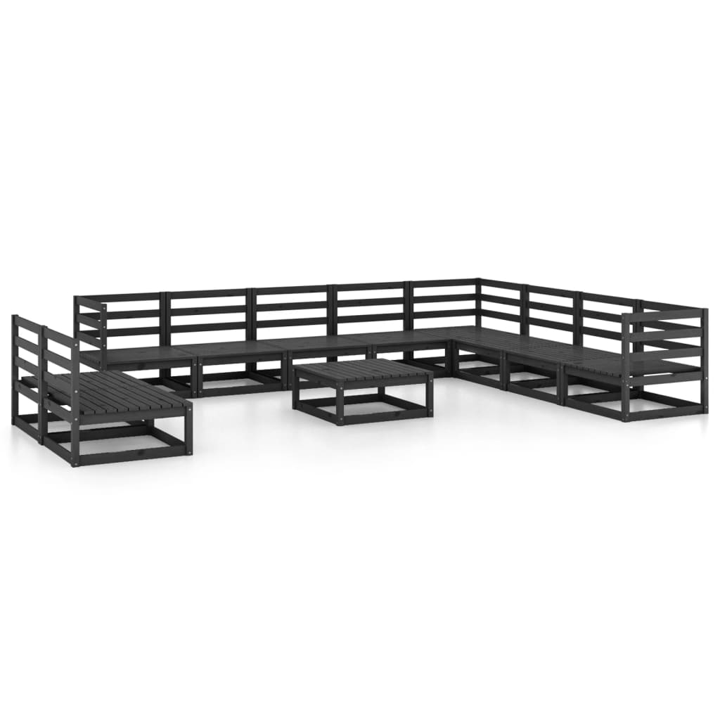 11 Piece Garden Lounge Set Black Solid Pinewood