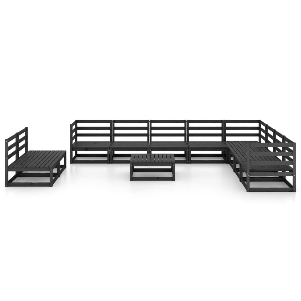 11 Piece Garden Lounge Set Black Solid Pinewood