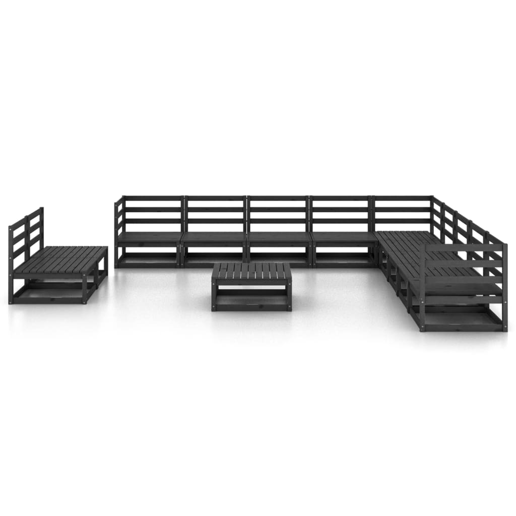 12 Piece Garden Lounge Set Black Solid Pinewood