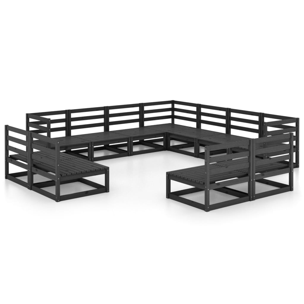 11 Piece Garden Lounge Set Black Solid Pinewood