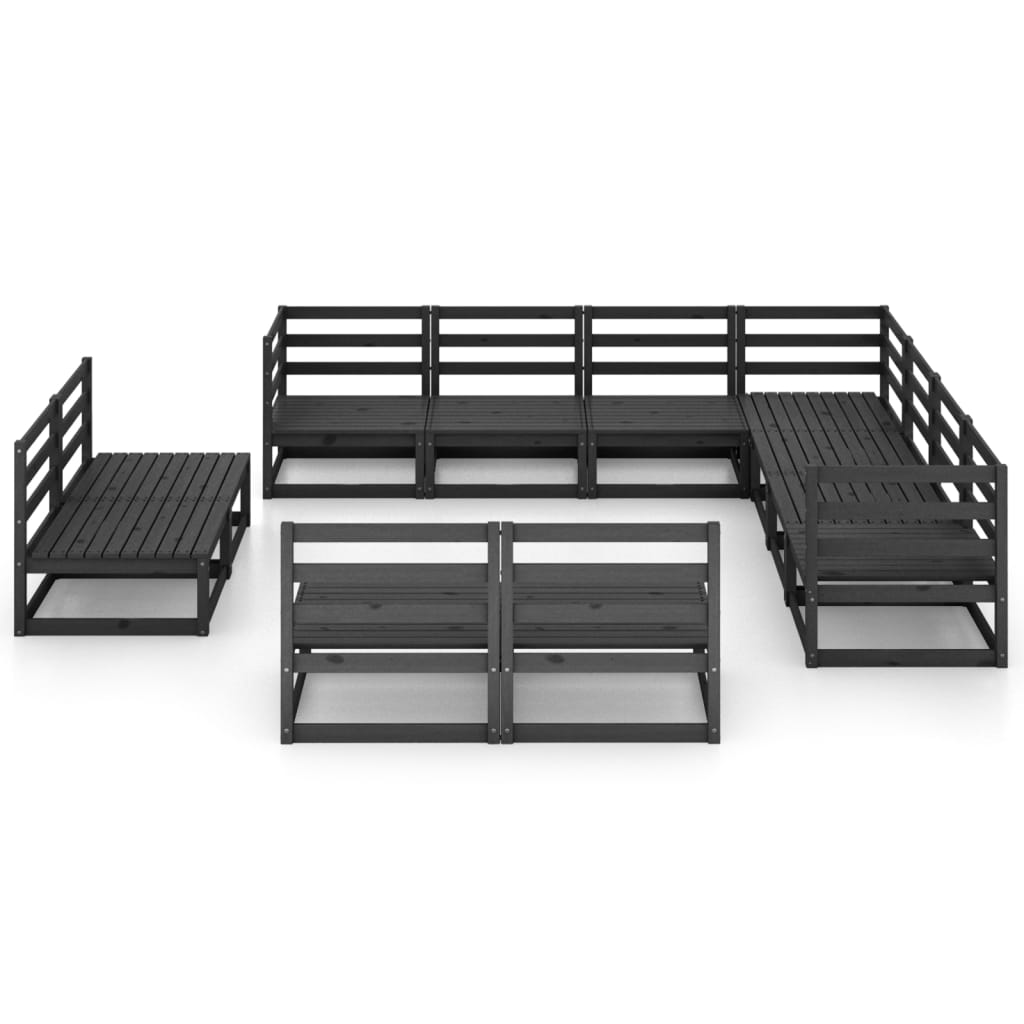 11 Piece Garden Lounge Set Black Solid Pinewood