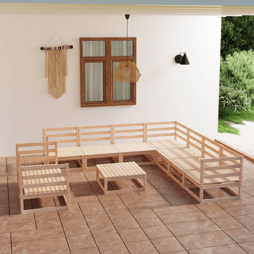 10 Piece Garden Lounge Set Solid Wood Pine