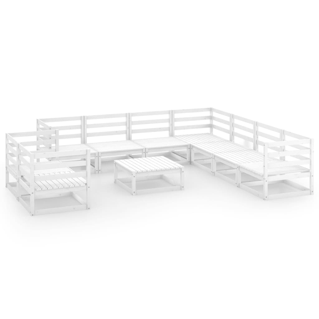 10 Piece Garden Lounge Set White Solid Pinewood