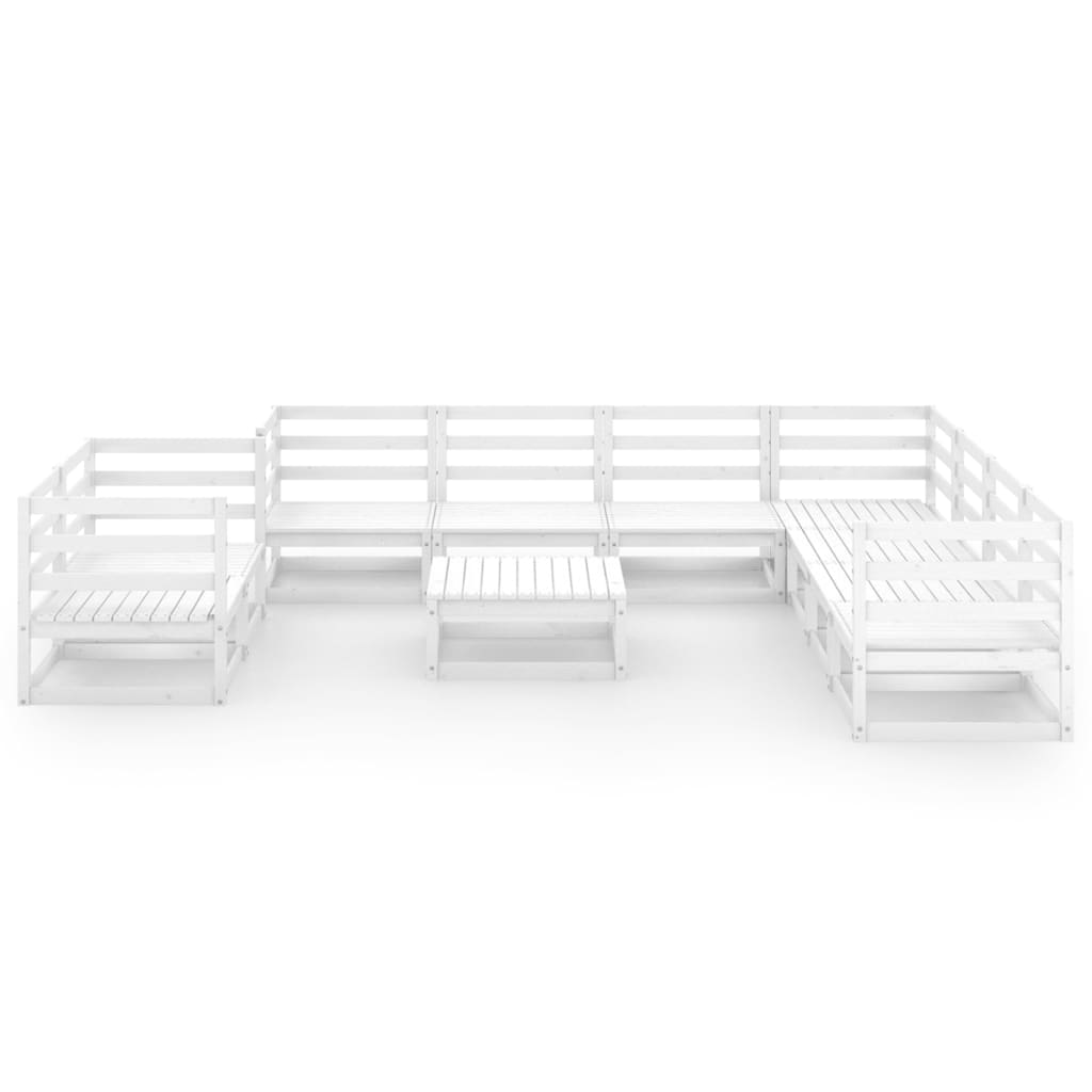 10 Piece Garden Lounge Set White Solid Pinewood