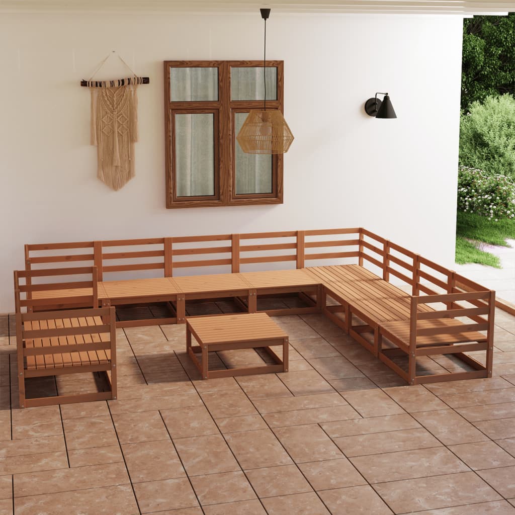 11 Piece Garden Lounge Set Honey Brown Solid Pinewood