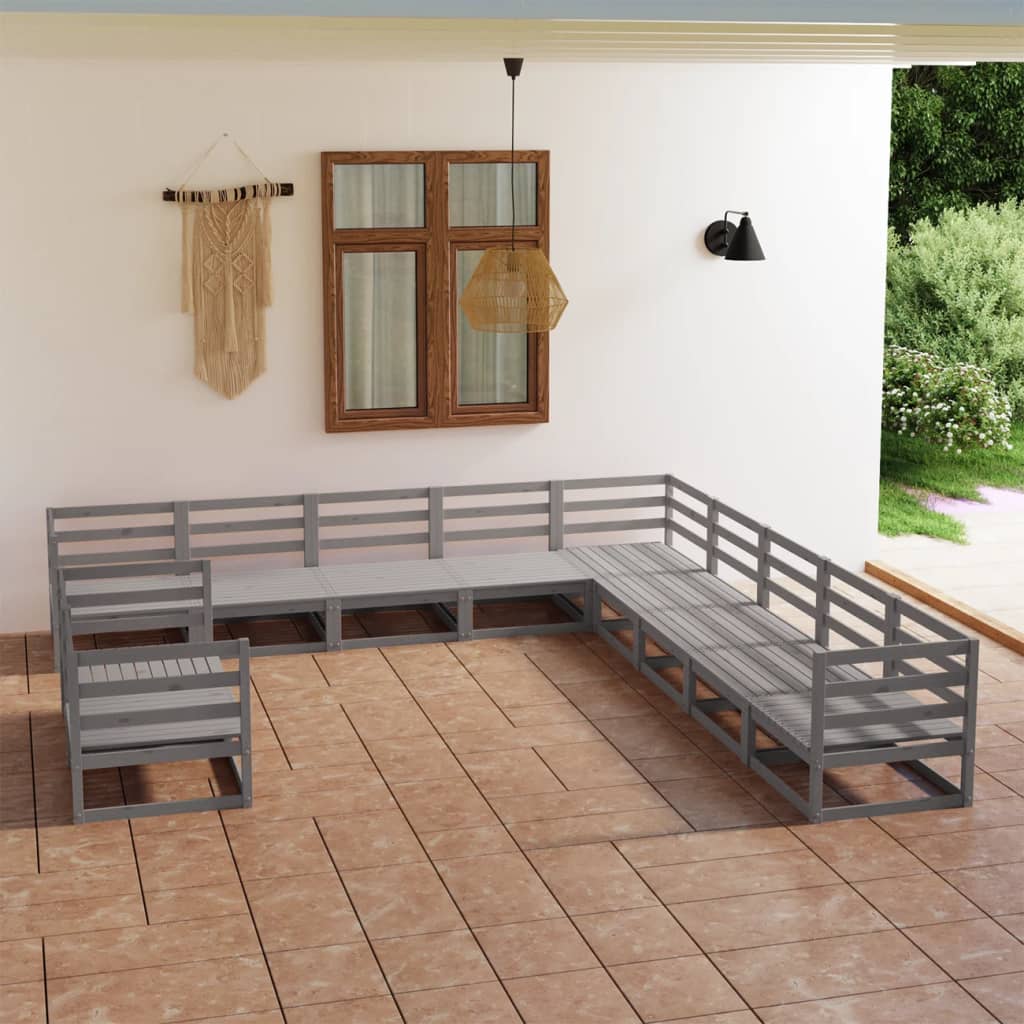 11 Piece Garden Lounge Set Grey Solid Pinewood