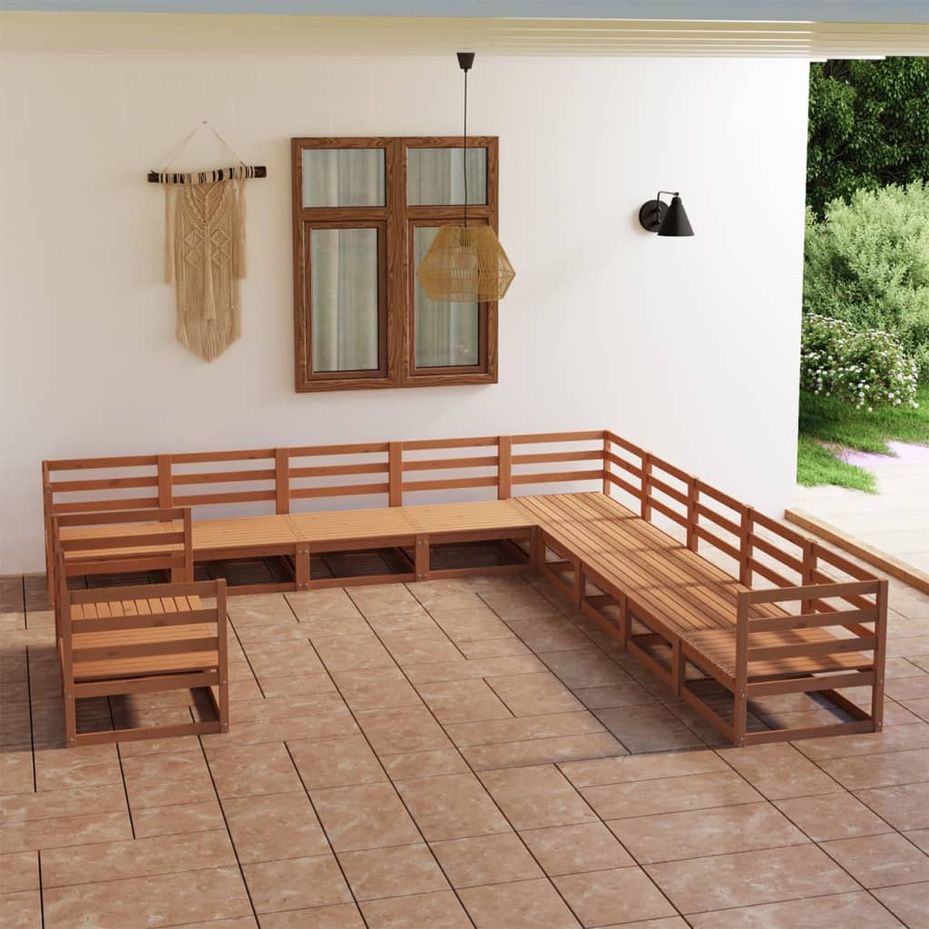 11 Piece Garden Lounge Set Honey Brown Solid Pinewood