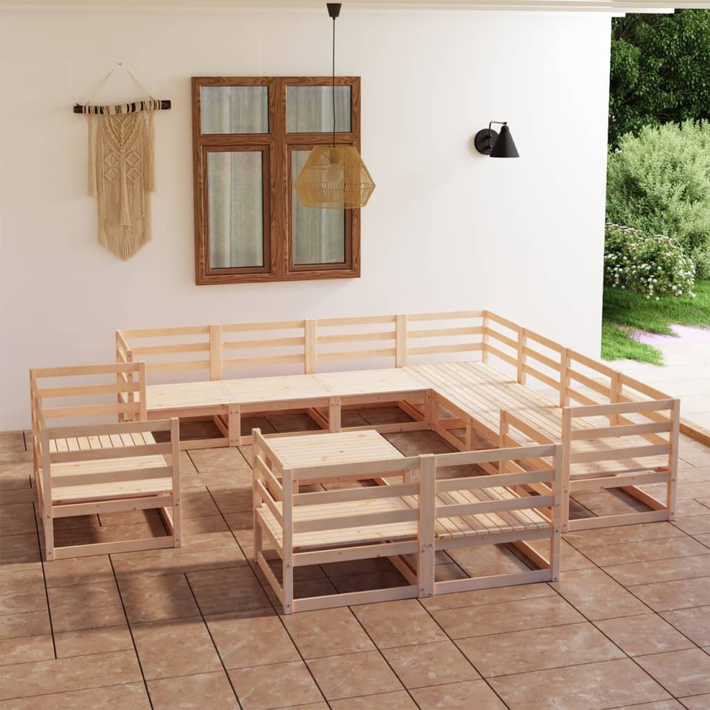 12 Piece Garden Lounge Set Solid Wood Pine