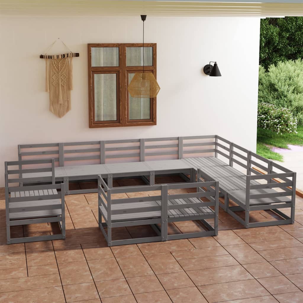 12 Piece Garden Lounge Set Grey Solid Pinewood