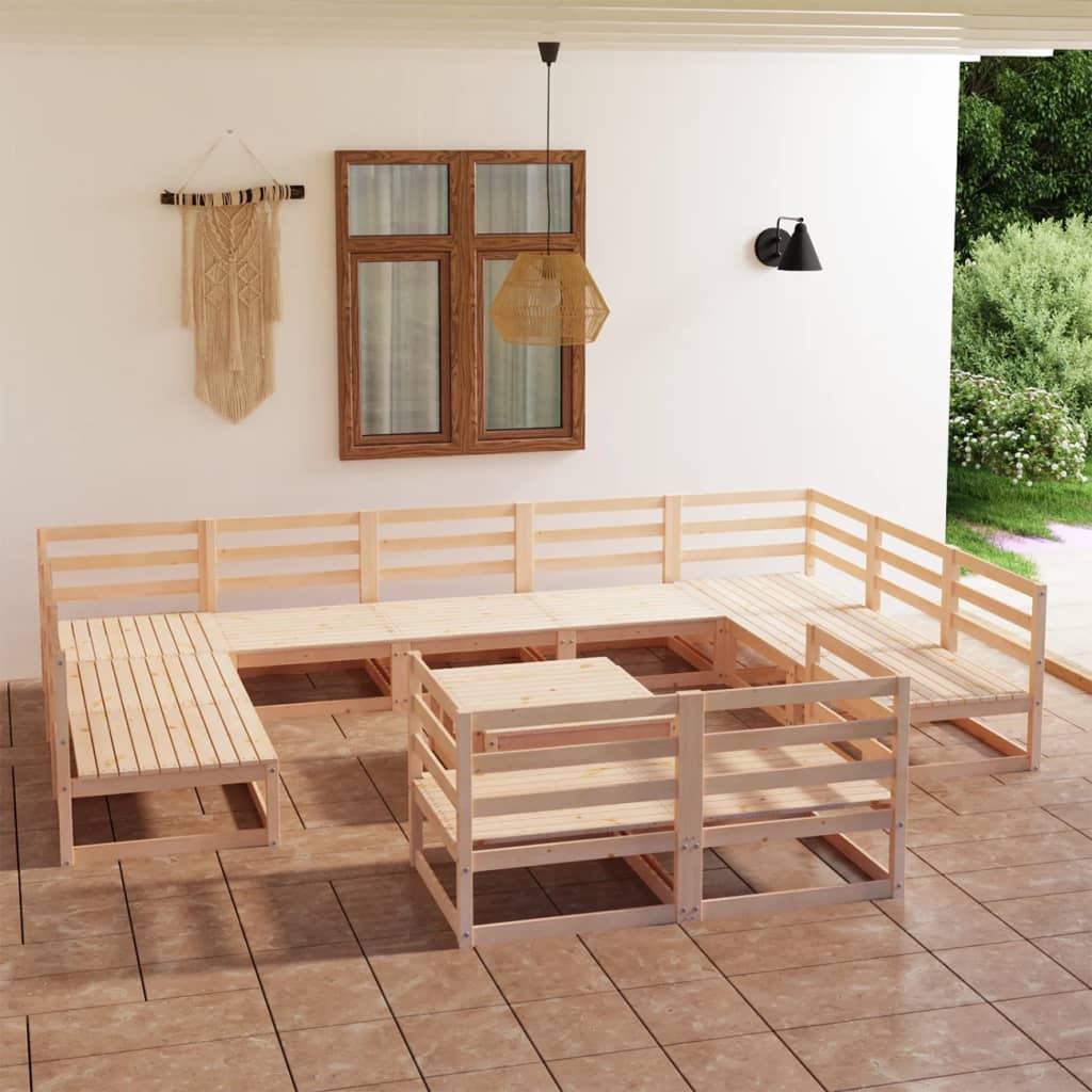 12 Piece Garden Lounge Set Solid Pinewood