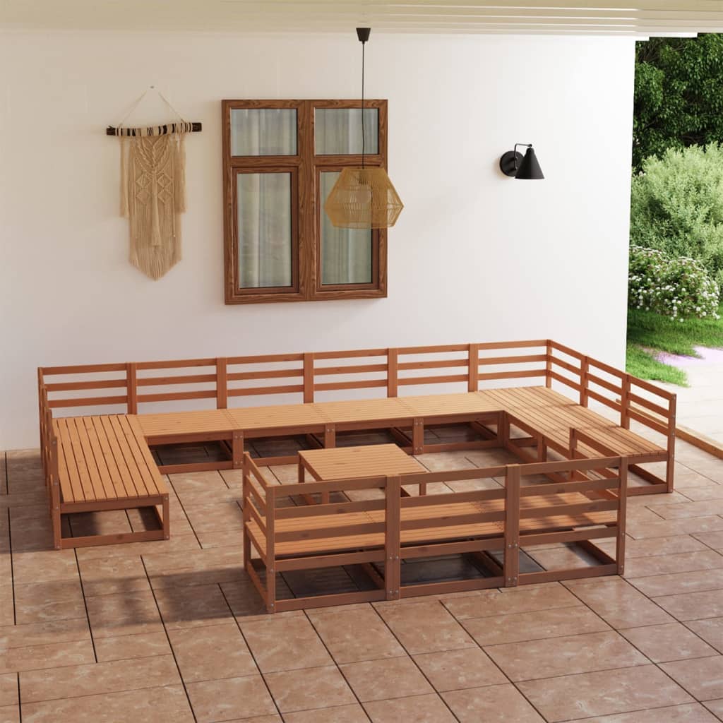 14 Piece Garden Lounge Set Solid Pinewood