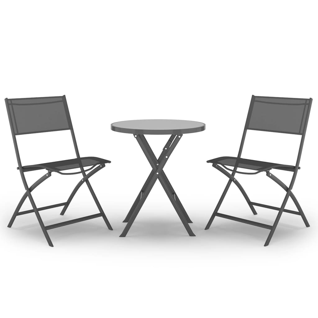 3 Piece Folding Bistro Set Steel Grey