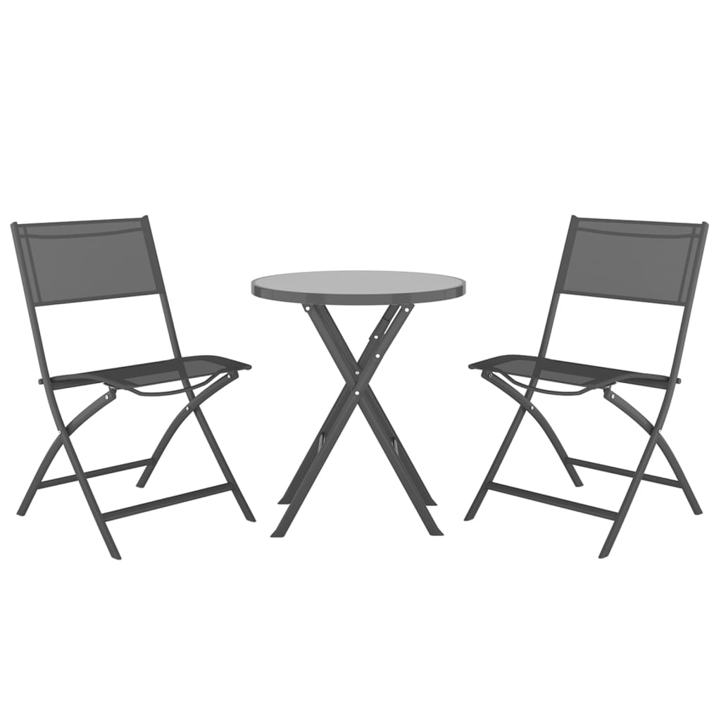 3 Piece Folding Bistro Set Steel Grey