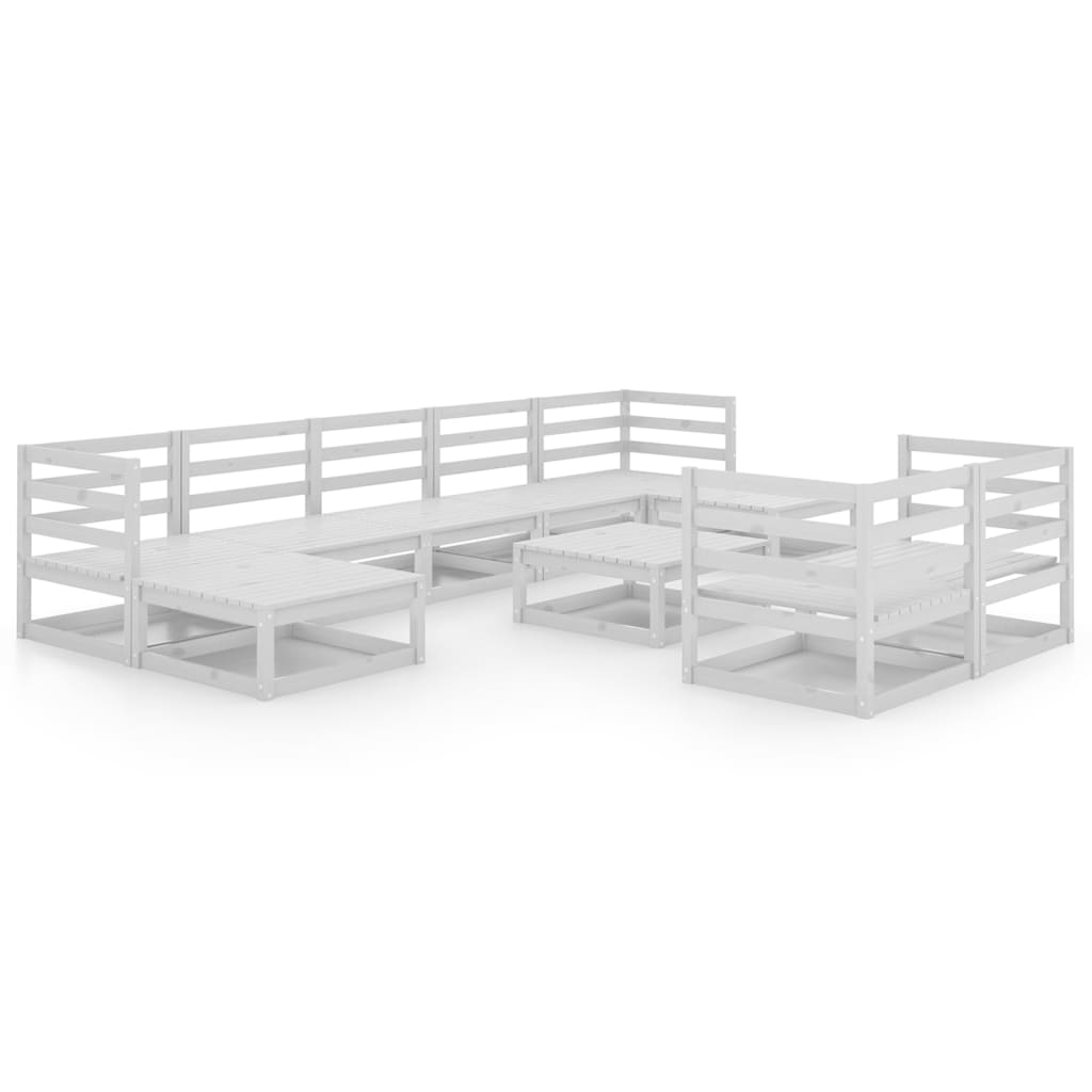 10 Piece Garden Lounge Set White Solid Pinewood