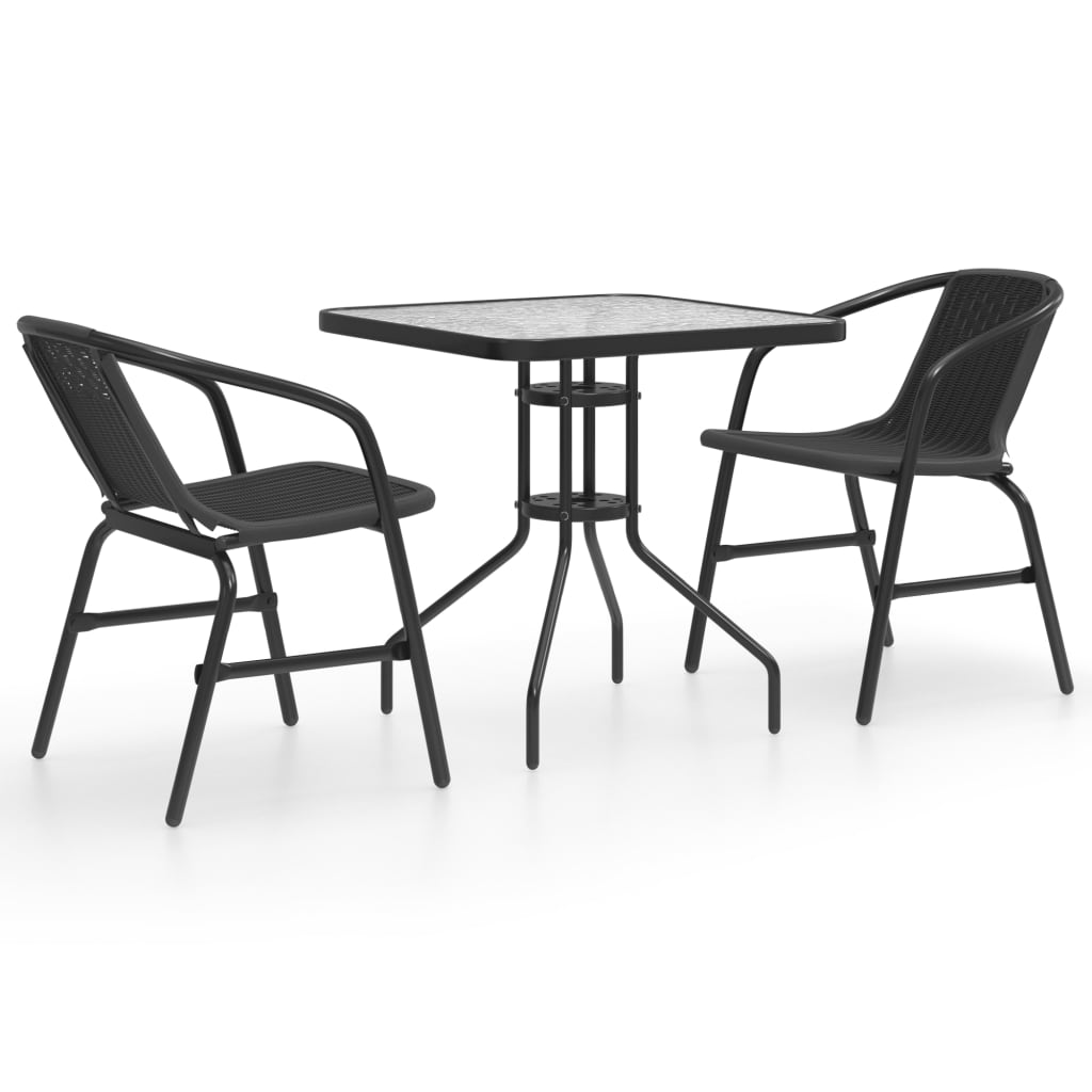 3 Piece Garden Dining Set Black