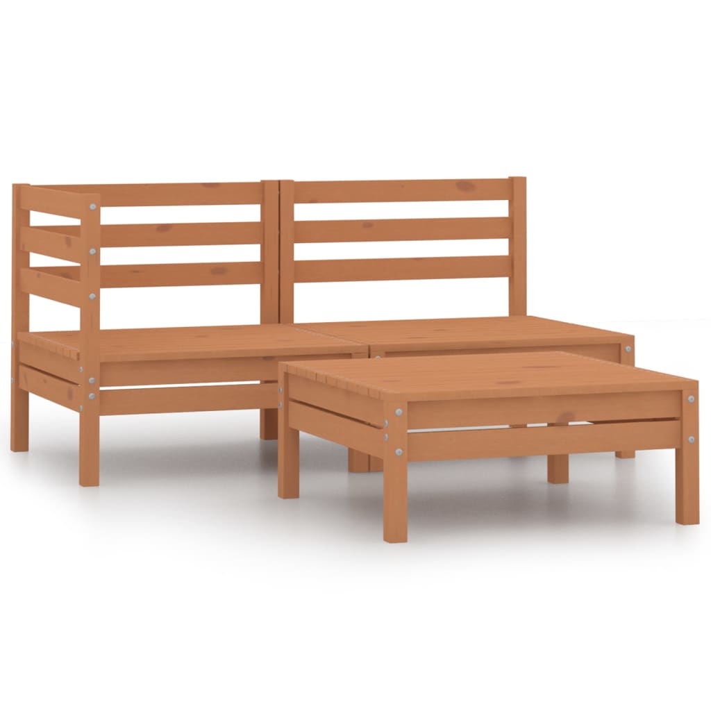 3 Piece Garden Lounge Set Solid Pinewood Honey Brown