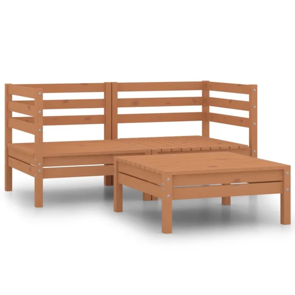 3 Piece Garden Lounge Set Solid Pinewood Honey Brown