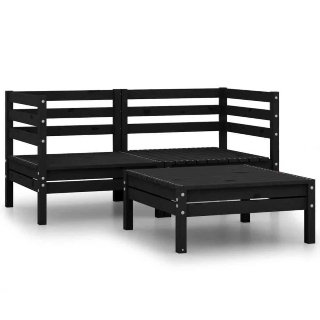 3 Piece Garden Lounge Set Solid Pinewood Black