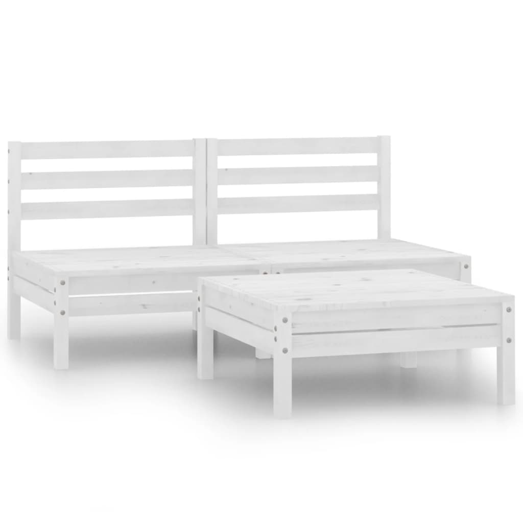 3 Piece Garden Lounge Set Solid Pinewood White