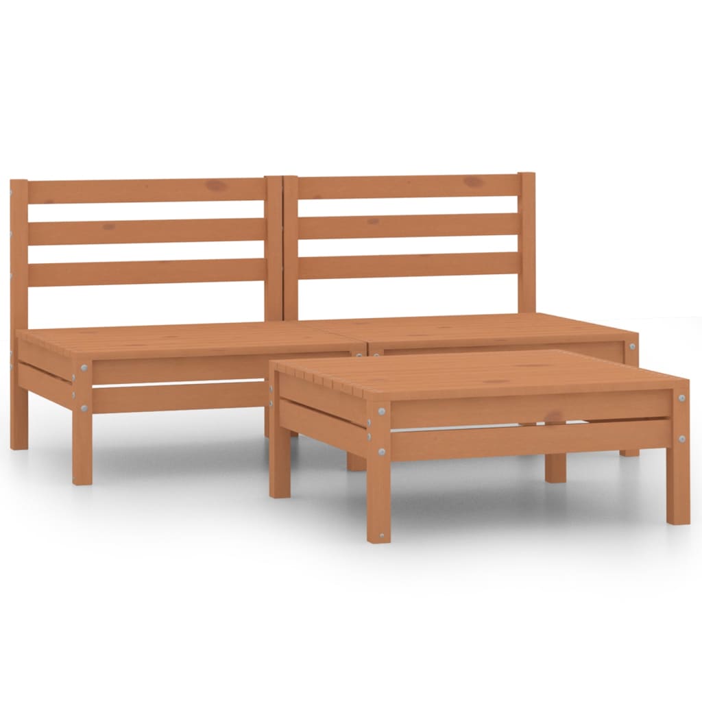 3 Piece Garden Lounge Set Solid Pinewood Honey Brown