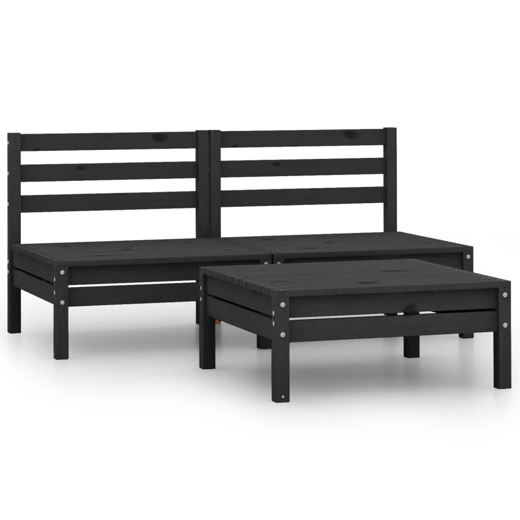 3 Piece Garden Lounge Set Solid Pinewood Black