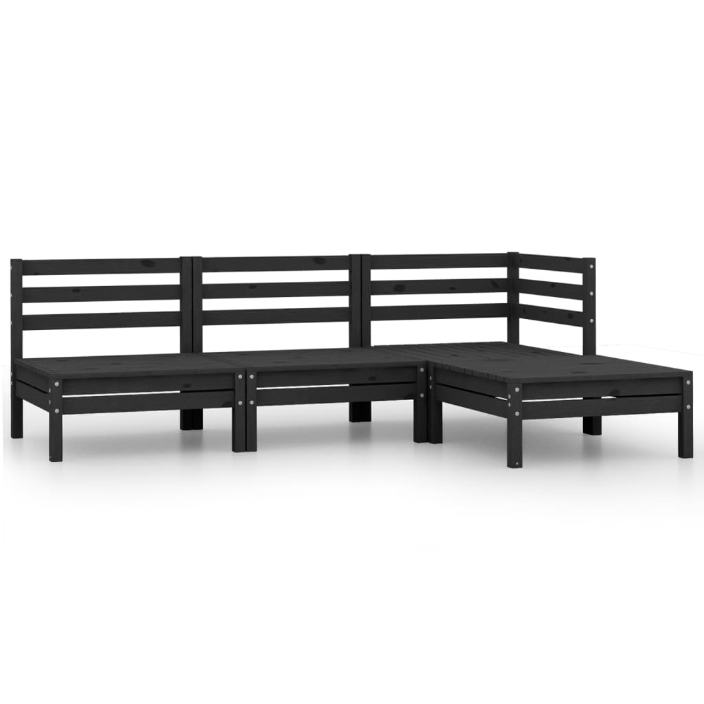 4 Piece Garden Lounge Set Solid Pinewood Black