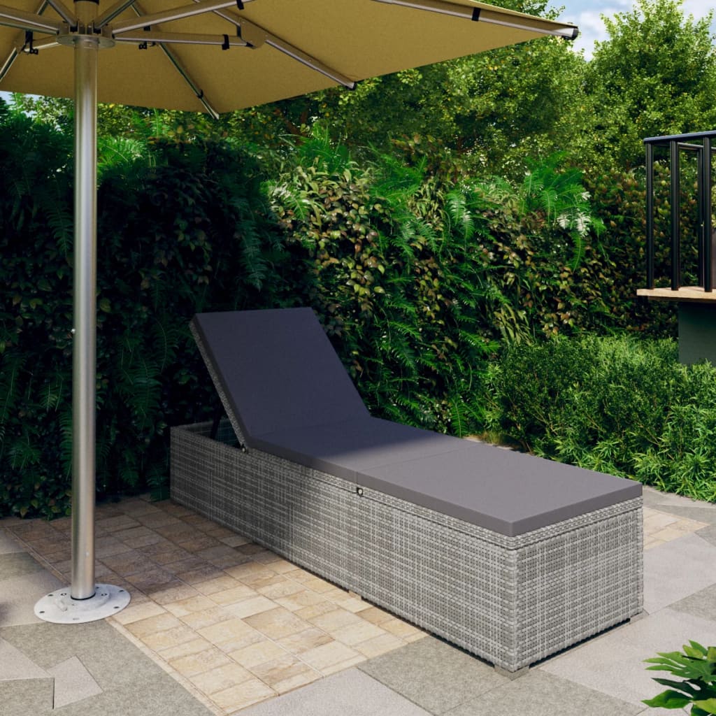 Sun Lounger with Dark Grey Cushion Poly Rattan Grey