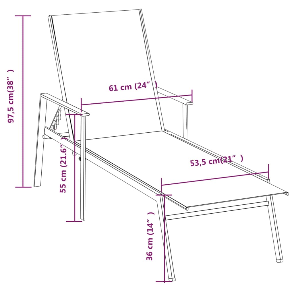 Sun Lounger Steel and Textilene Fabric Grey