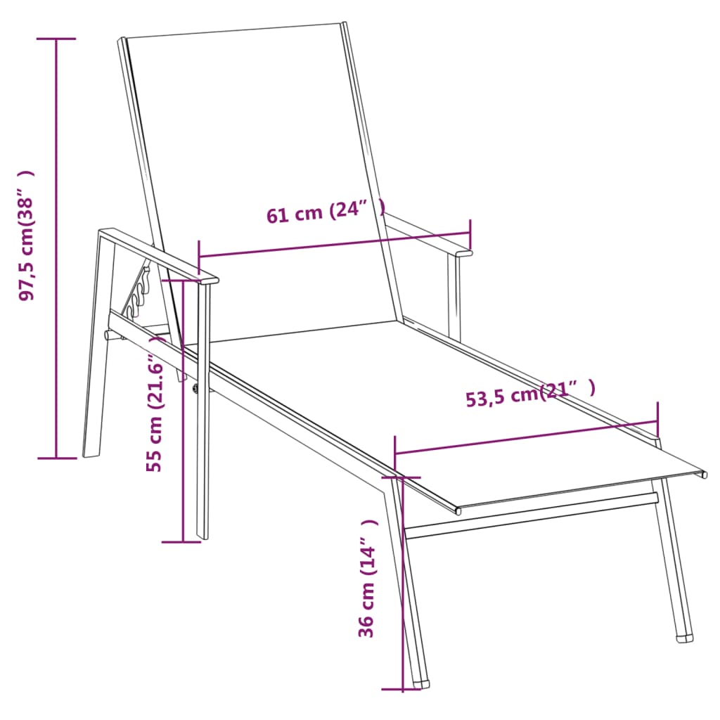 Sun Lounger Steel and Textilene Fabric Green