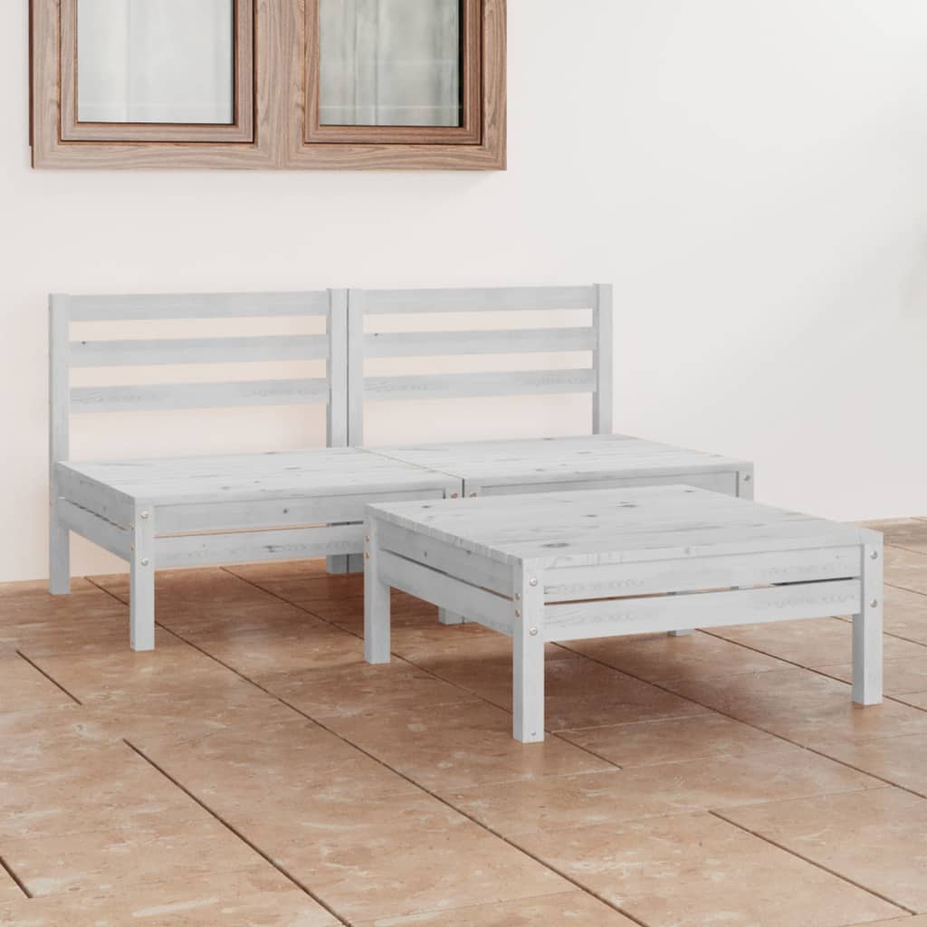 3 Piece Garden Lounge Set White Solid Pinewood